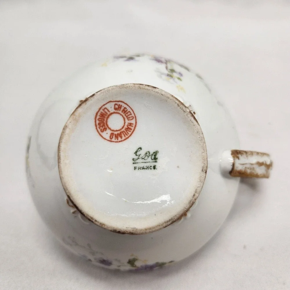 Antique LS&S Limoges‎ France Floral Pink Floral Creamer w/ Gold Edge